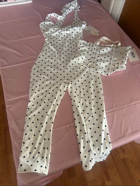 Marsthelabel Pants - White Polka Dot Capri Jumpsuit with Adjustable Straps